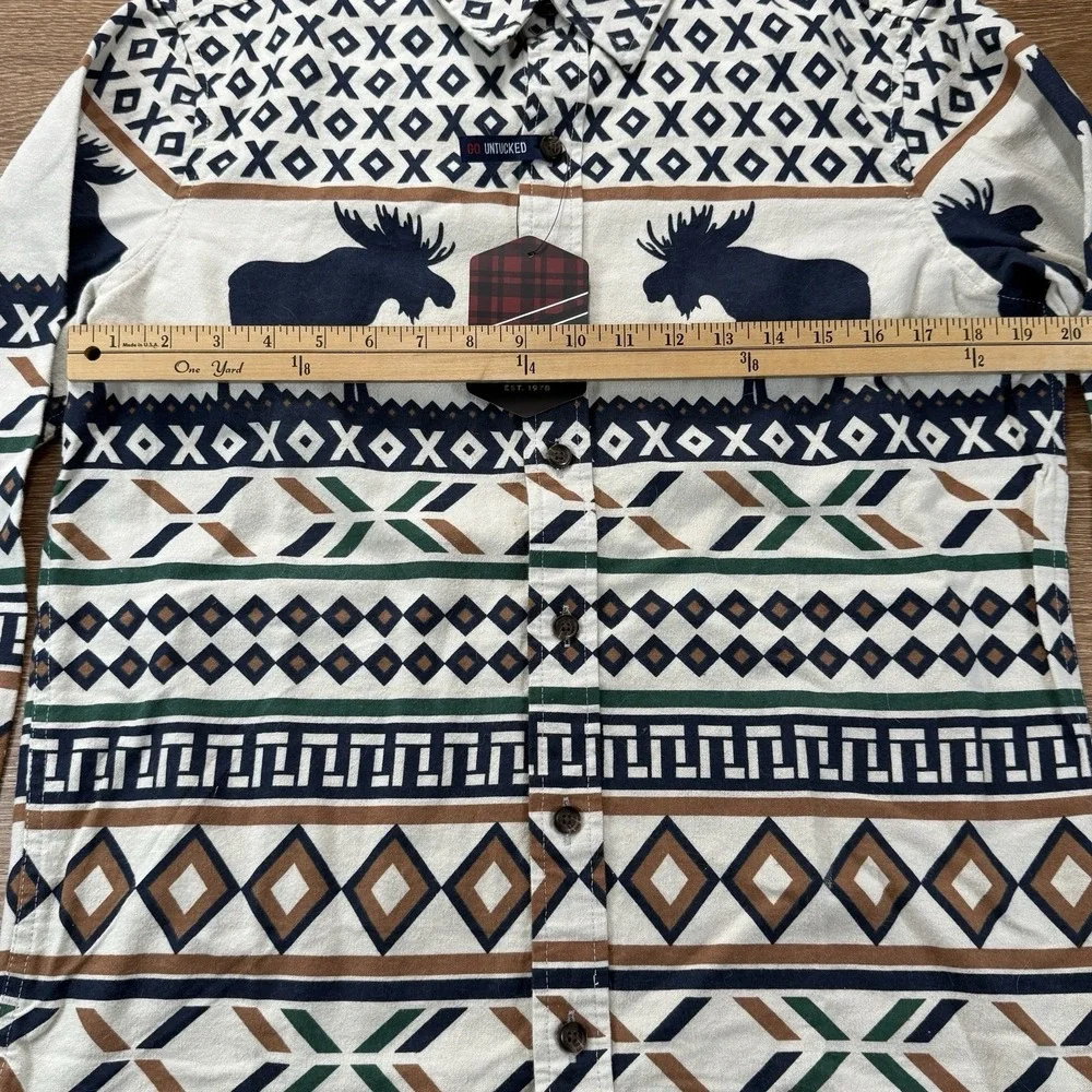 Chaps Men's S Moose Print Button Down Shirt Untucked 100% Cotton NWT Cabin Core - Picture 4 of 12